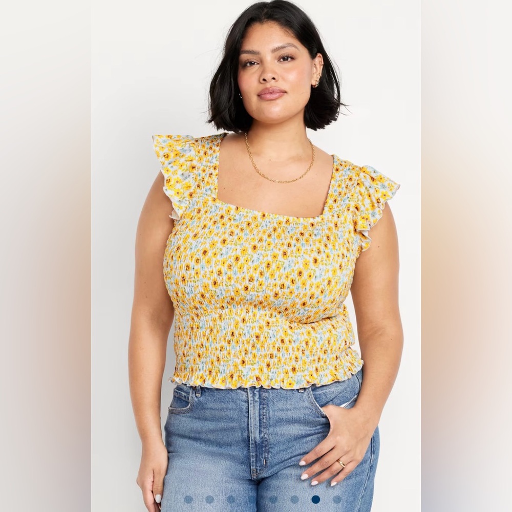Old Navy Yellow Floral Smocked Blouse crop top